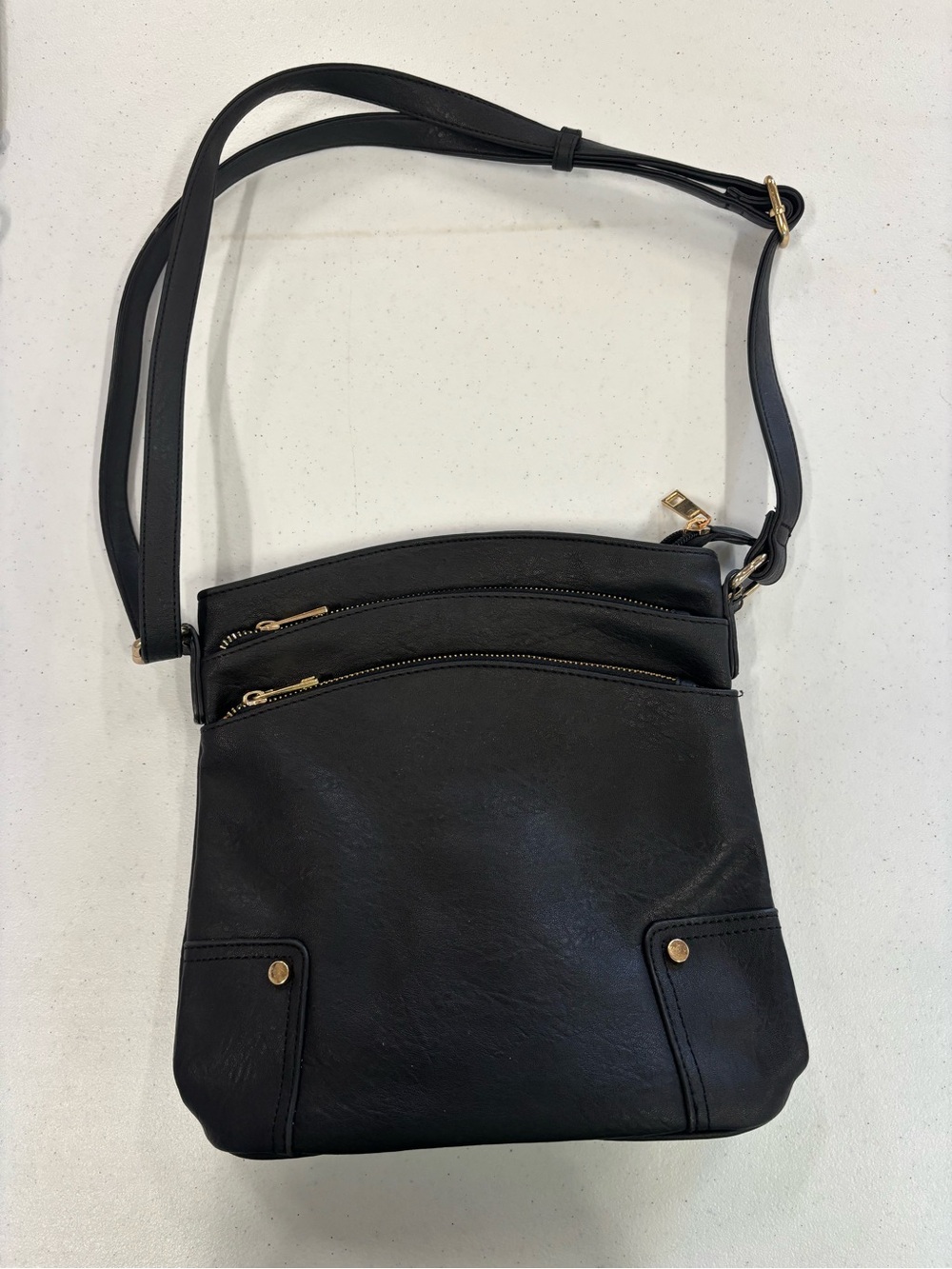 Black Crossbody Shoulder Bag with Gold Hardware